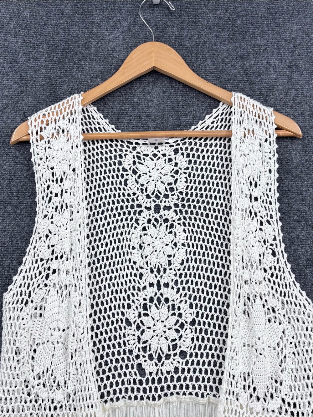 Nygard Ivory Boho Festival Crochet Open Front Duster Vest Women’s M - Picture 2 of 9